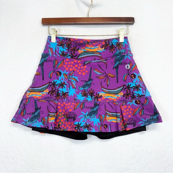Tropical Print Purple Mini Skirt - Picture 1 of 8